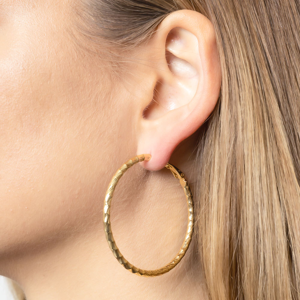 2” Textured Gold Hoop Earring