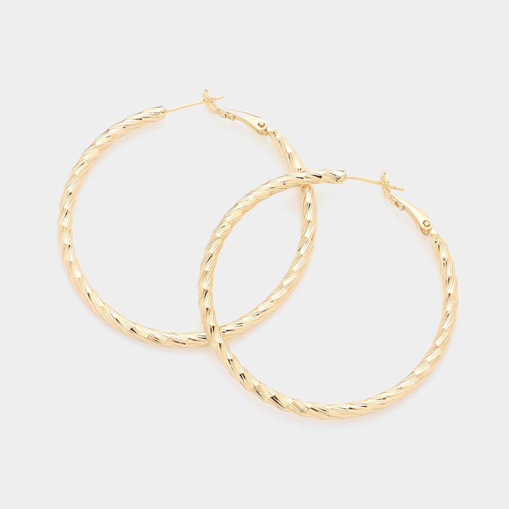 2” Textured Gold Hoop Earring