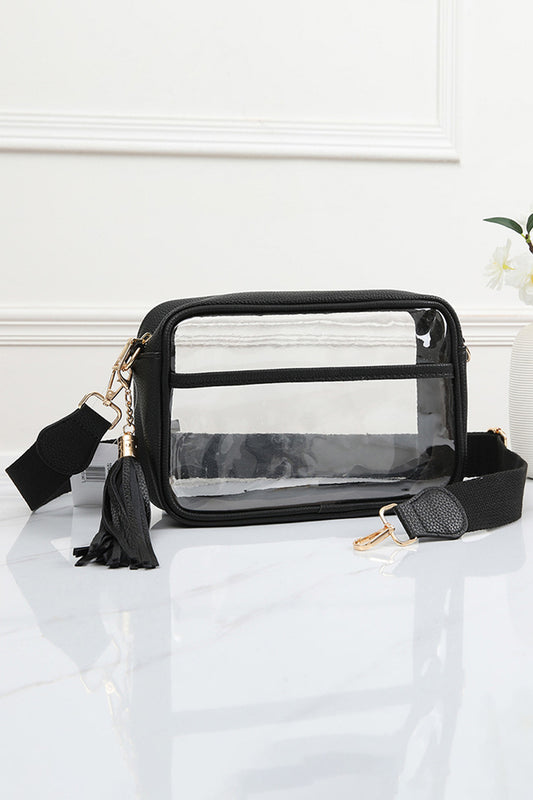 Black Trim Clear PU Cross Body Camera Bag