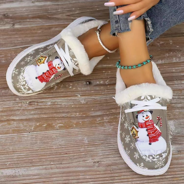 Snowman Print Round Toe Slip-Ons