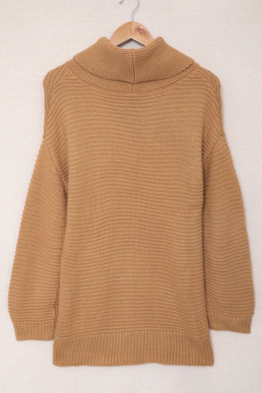 Side Slit Turtleneck Long Sleeve Sweater