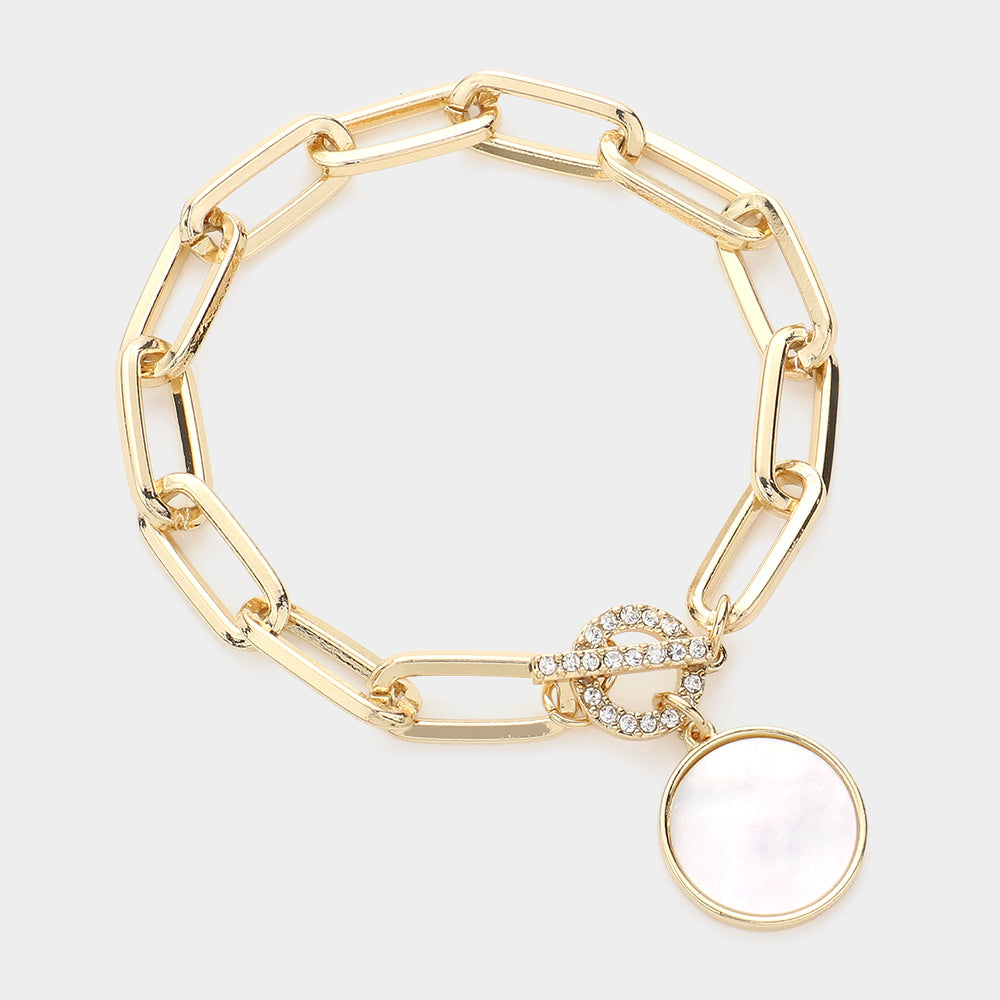 Pearl Disc Charm Toggle Bracelet