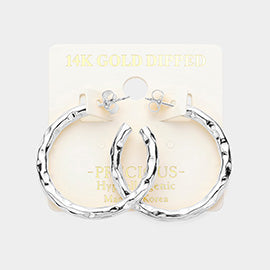 14K Gold Dipped 1.4 Inch Crushed Metal Hoop Earrings