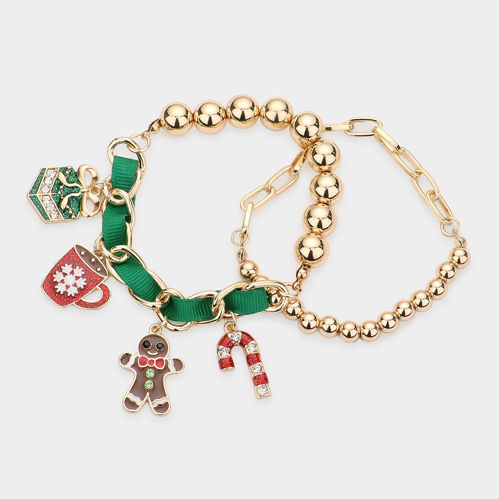 Christmas Theme Enamel Charm Multi Layered Bracelets