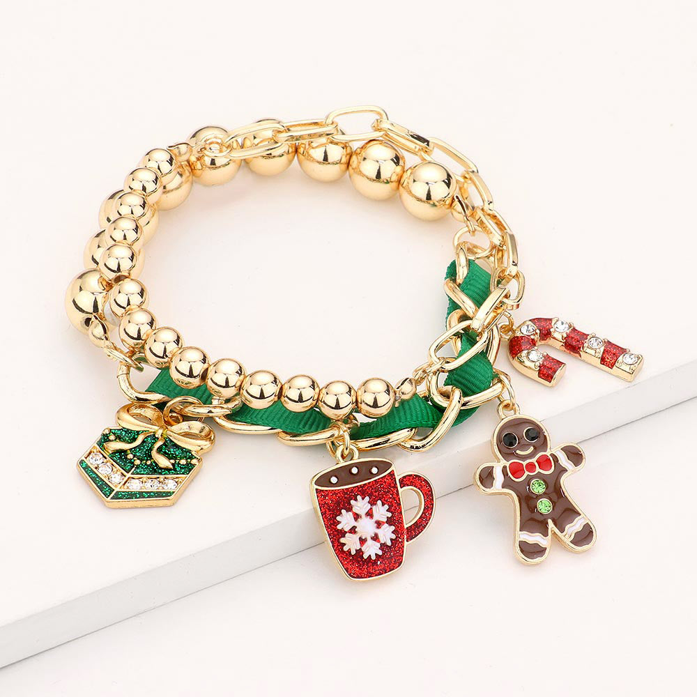 Christmas Theme Enamel Charm Multi Layered Bracelets