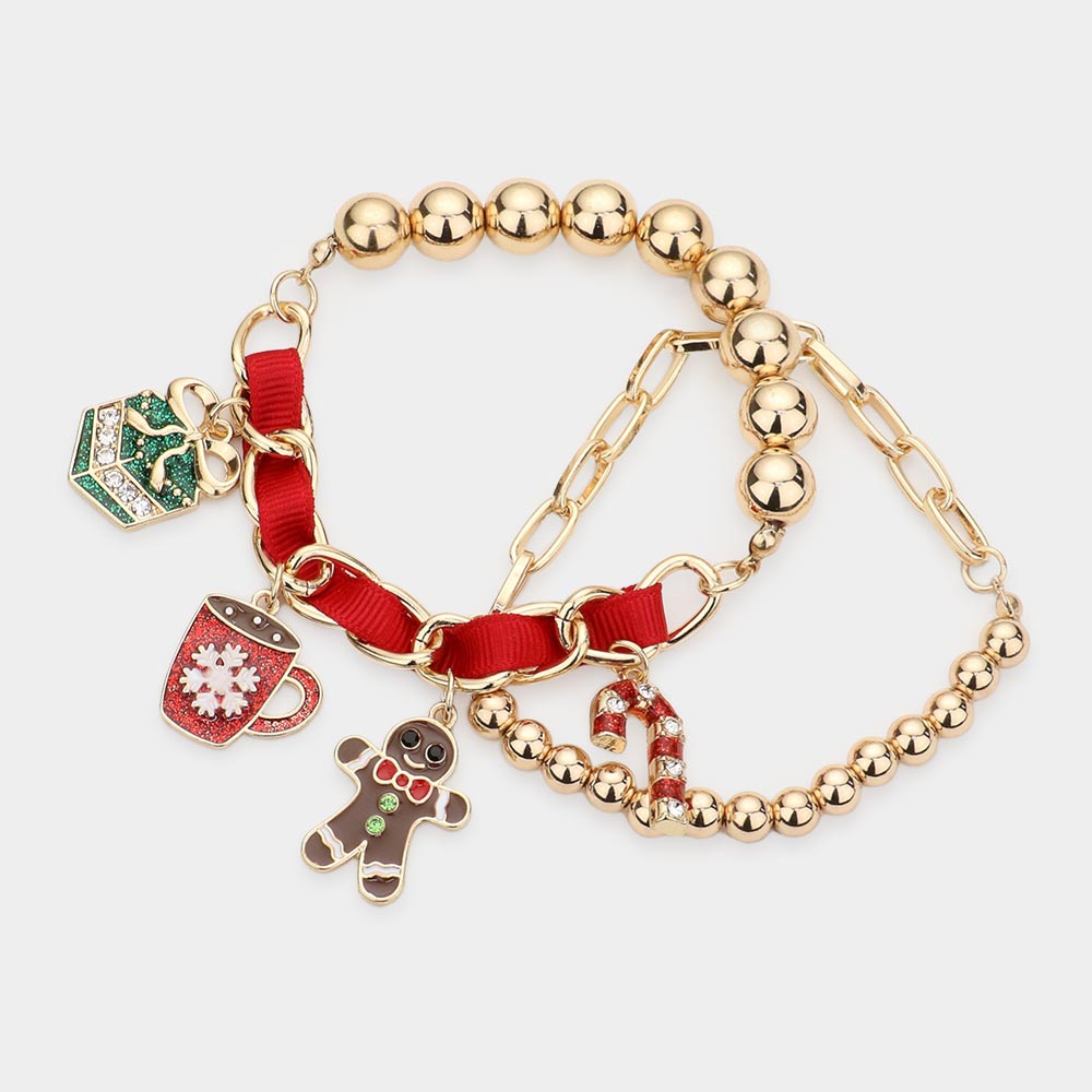 Christmas Theme Enamel Charm Multi Layered Bracelets