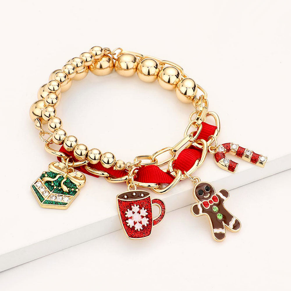 Christmas Theme Enamel Charm Multi Layered Bracelets