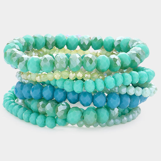 9PC - Faceted Bead Stretch Bracelet - Turquoise