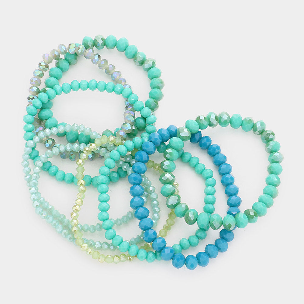 9PC - Faceted Bead Stretch Bracelet - Turquoise
