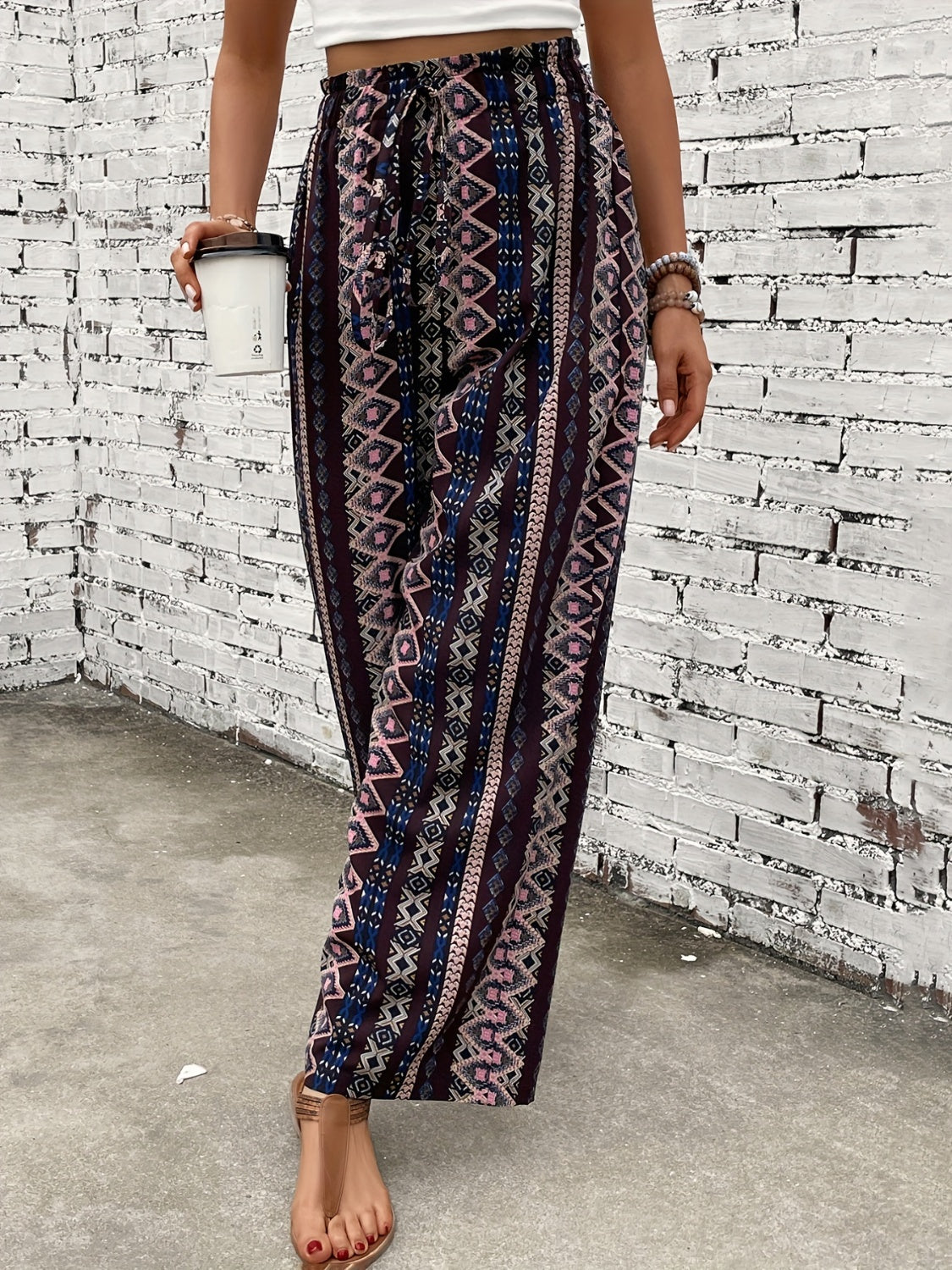 Printed High Waist Wide Leg Pants