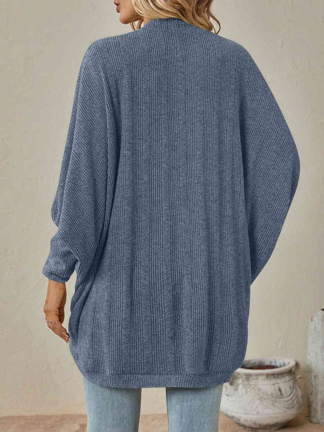 Ribbed Open Front Dropped Shoulder Cardigan