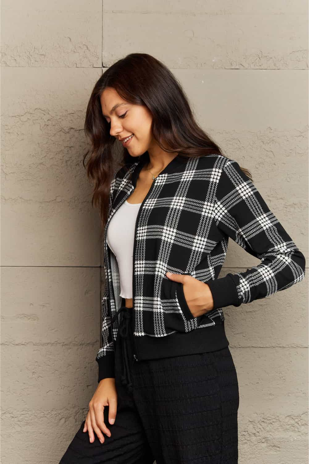 Ninexis Plaid Long Sleeve Jacket