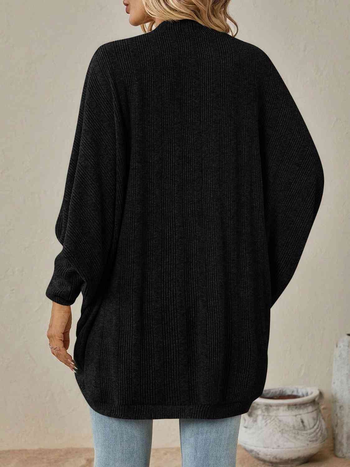 Ribbed Open Front Dropped Shoulder Cardigan