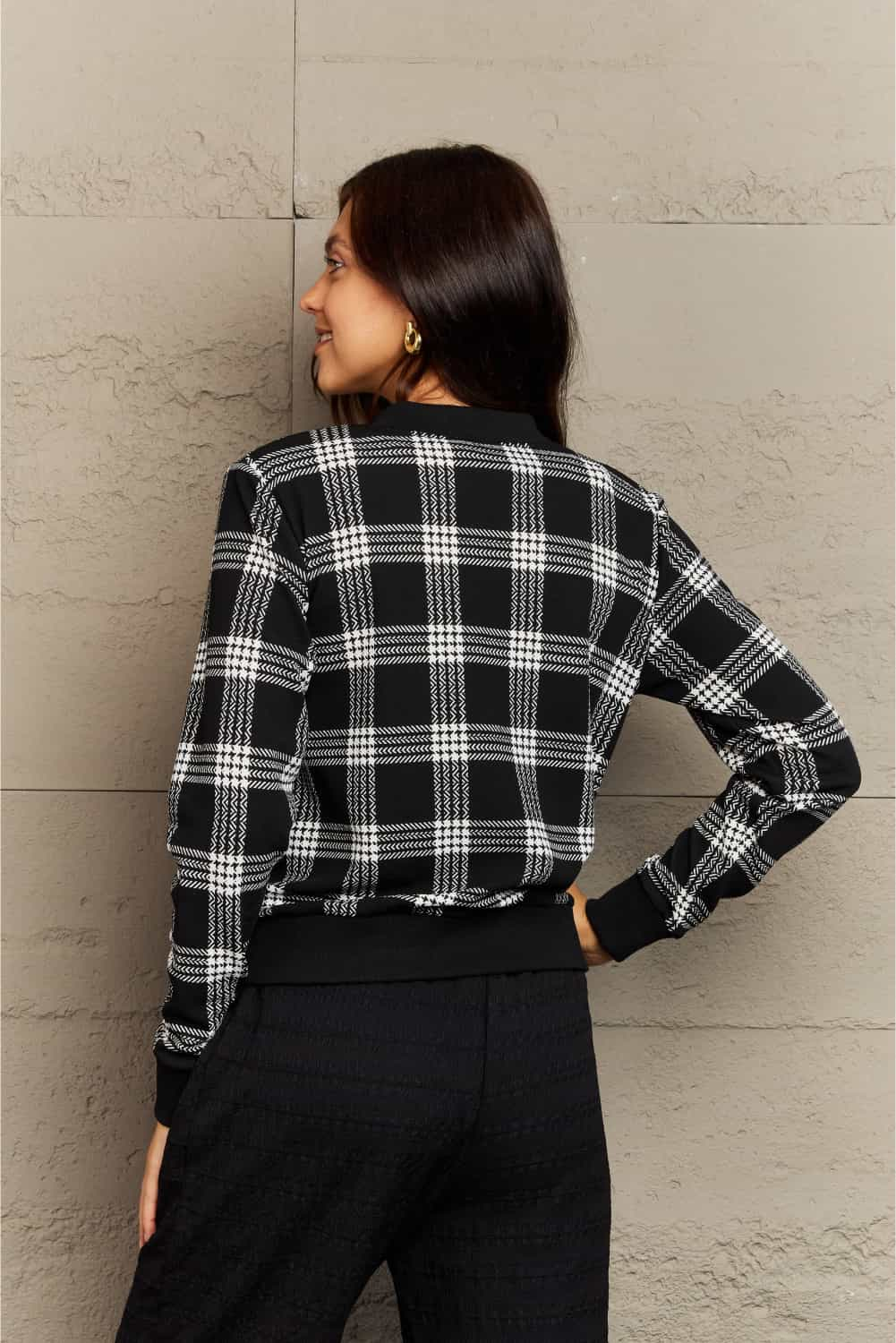 Ninexis Plaid Long Sleeve Jacket