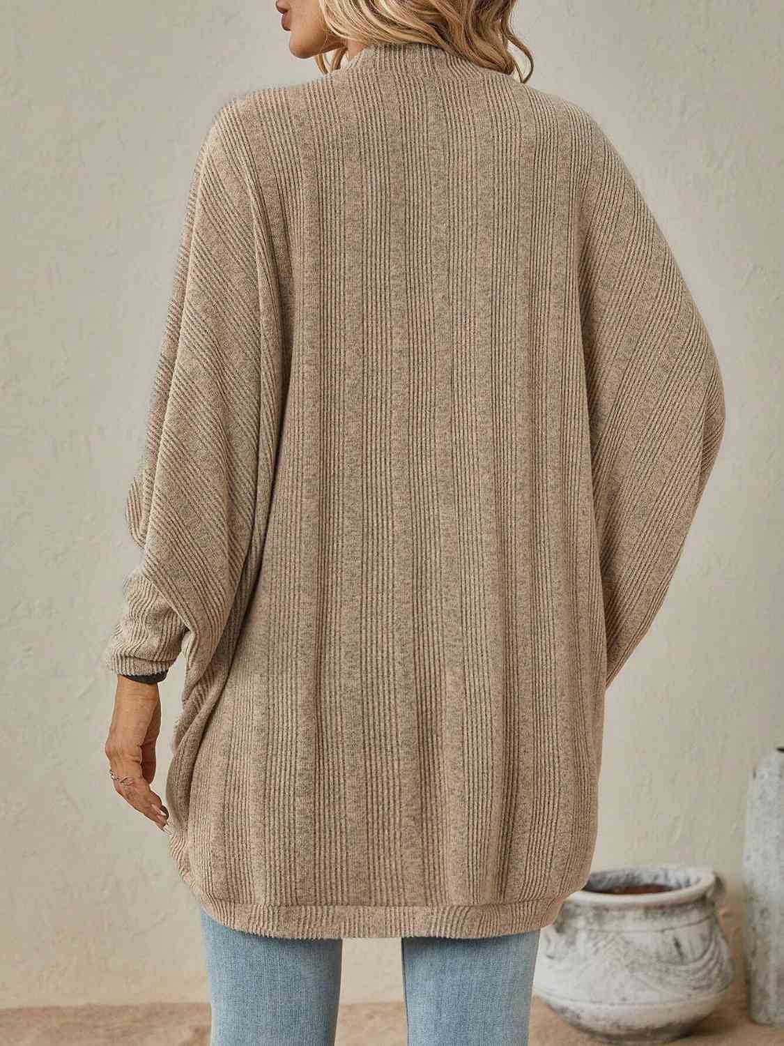 Ribbed Open Front Dropped Shoulder Cardigan