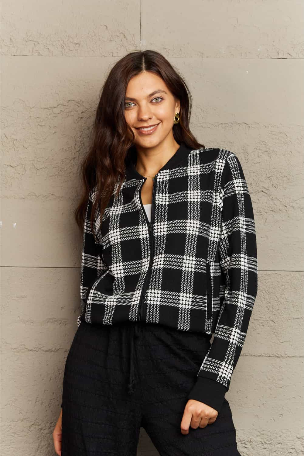 Ninexis Plaid Long Sleeve Jacket