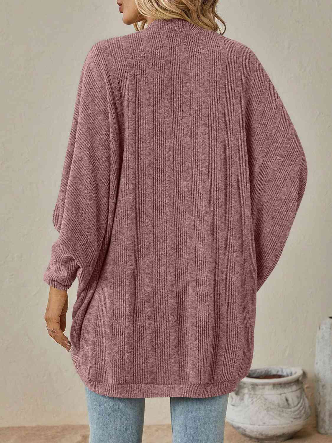 Ribbed Open Front Dropped Shoulder Cardigan