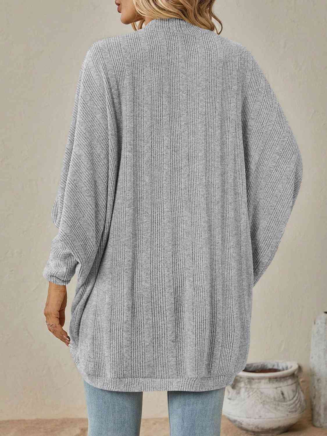 Ribbed Open Front Dropped Shoulder Cardigan